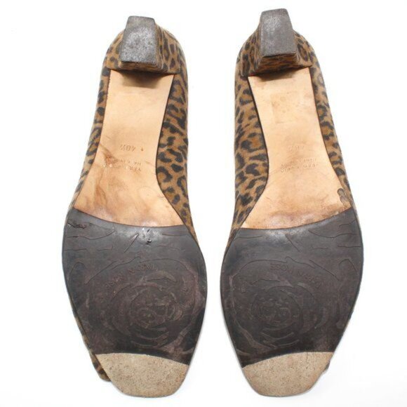 Taryn Rose Women's Sz 10 Suede Leopard Print Open Toe Block Heel Slip On Pumps - Picture 11 of 12